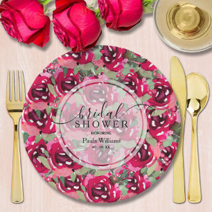 Assiettes En Carton Eau rose rose Fête des mariées florale