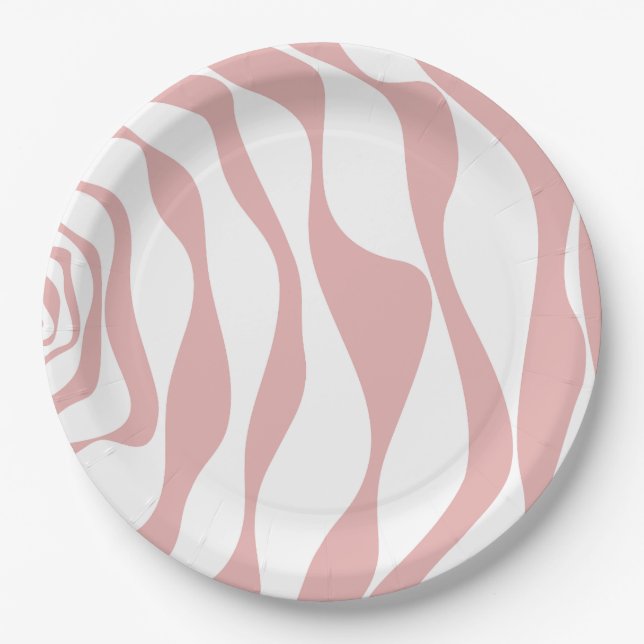 Assiettes En Carton Ebb et flux 4 - rose et blanc (Devant)