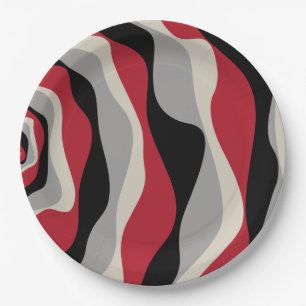 Assiettes En Carton Ebb et flux 4 - Rouge, gris, noir et blanc os