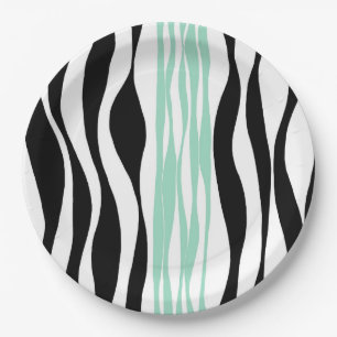 Assiettes En Carton Ebb et flux - Mint vert, blanc et noir