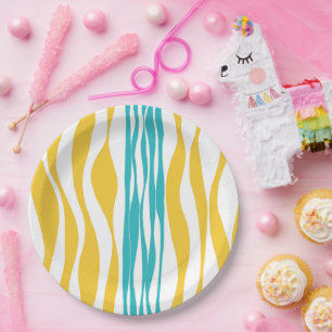 Assiettes En Carton Ebb et flux - Turquoise & Jaune