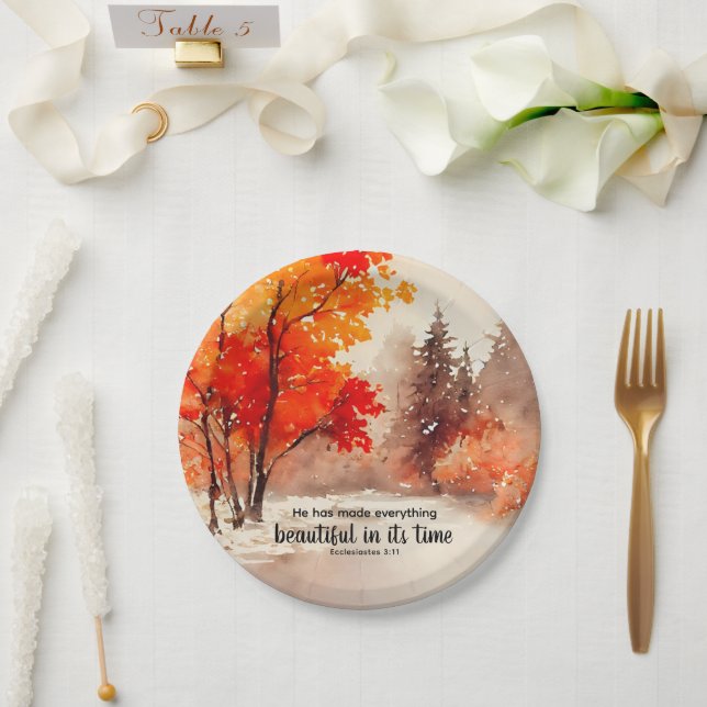 Assiettes En Carton Ecclésiaste 3:11 Verse Bible Automne Aquarelle (Mariage)