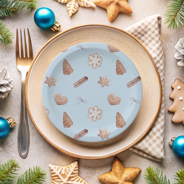 Assiettes En Carton Échange de biscuits de Noël bleu (Blue Christmas Cookie Paper Plate)