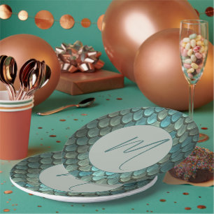 Assiettes En Carton Échelles bleues initiales personnalisées texturées
