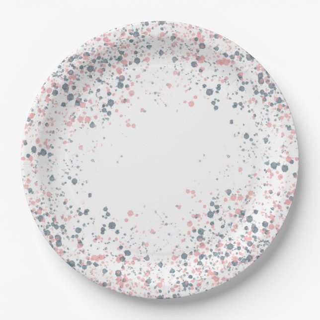 Assiettes En Carton Éclaboussure rose et bleu marine (Devant)