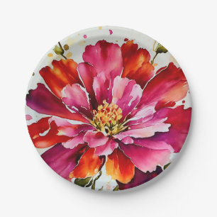 Assiettes En Carton éclat lumineux magenta aquarelle plaques de fleurs