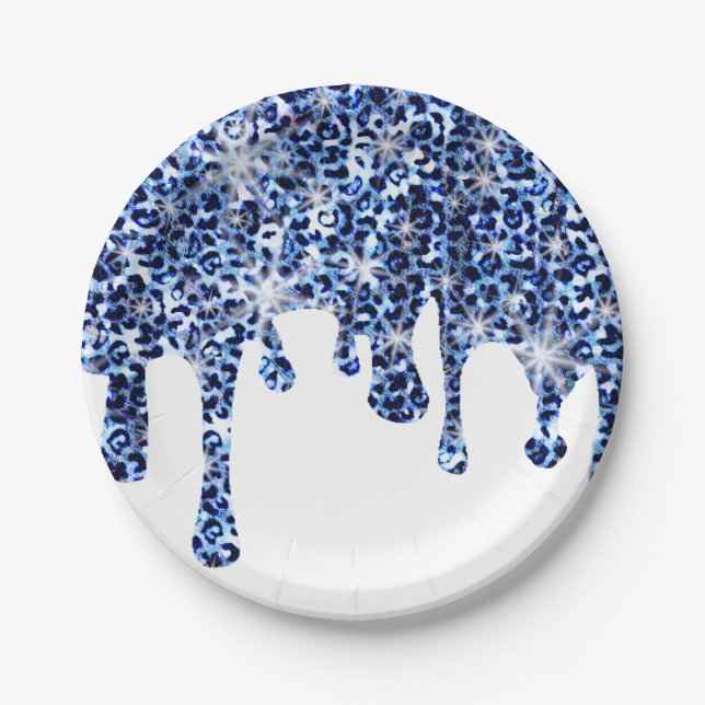 Assiettes En Carton Éclats bleus au guépard (Devant)