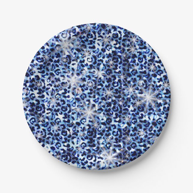 Assiettes En Carton Éclats de guépards bleus (Devant)