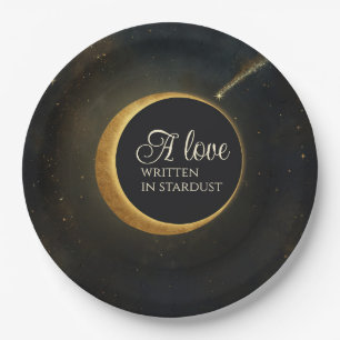 Assiettes En Carton Éclipse de poussière d'étoile dorée Mariage célest