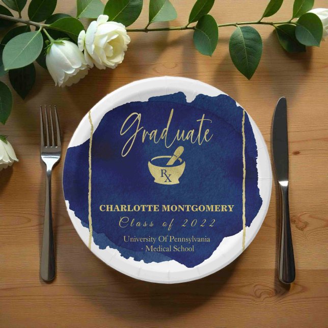 Assiettes En Carton Ecole de Pharmacie Abstraite Bleue (Créateur téléchargé)