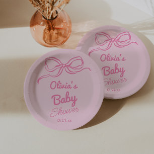 Assiettes En Carton Écrite à la main Tirée Bow rose Baby Girl Douche