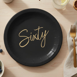 Assiettes En Carton Écriture Anniversaire 60 ans Noir
