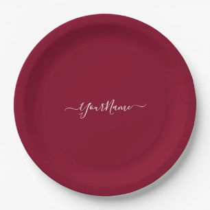 Assiettes En Carton écriture bordeaux et élégante
