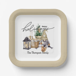 Assiettes En Carton Écriture élégante Aquarelle Père Noël Beige blanc