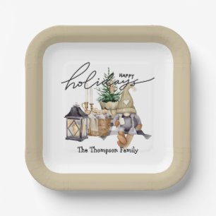Assiettes En Carton Écriture élégante Aquarelle Père Noël Beige blanc