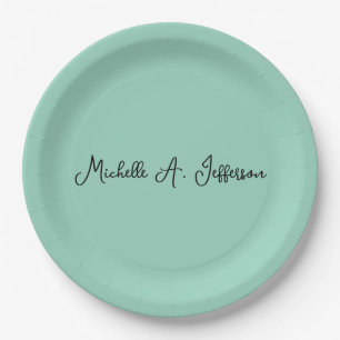 Assiettes En Carton Écriture manuscrite Turquoise légère Nom créatif t