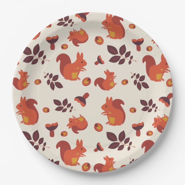 Assiettes En Carton Écureuil, champignon, feuille, noix (Devant)