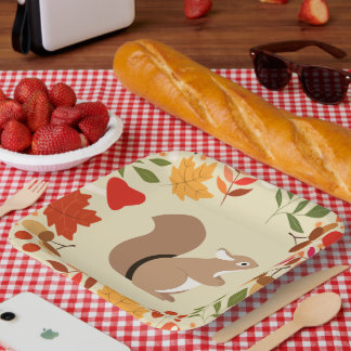 Assiettes En Carton Écureuil d'automne