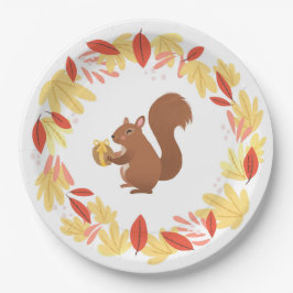 Assiettes En Carton Écureuil d'automne avec la noix