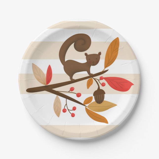 Assiettes En Carton Écureuil d'automne des plats d'un thanksgiving de (Devant)