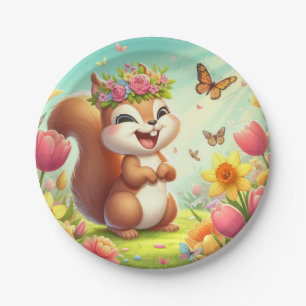 Assiettes En Carton Écureuil du printemps mignon et heureux