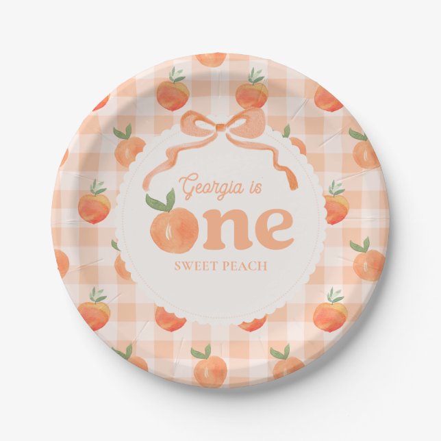 Assiettes En Carton Editable Gingham Peach Paper Plates (Devant)