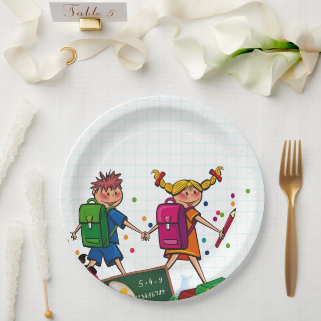 Assiettes En Carton Éducation scolaire Papier pour garçons et filles e (Mariage)