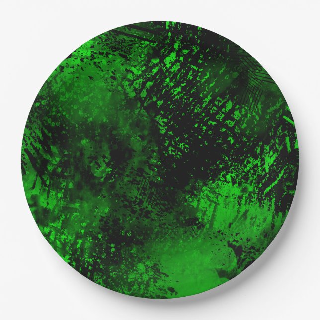 Assiettes En Carton Effet Dessin de peinture vert et noir (Devant)