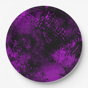 Assiettes En Carton Effet Dessin de peinture Violet & Noir