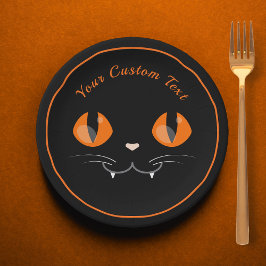 Assiettes En Carton Éffrayant Black Cat Face Ajouter Texte Noir & Oran