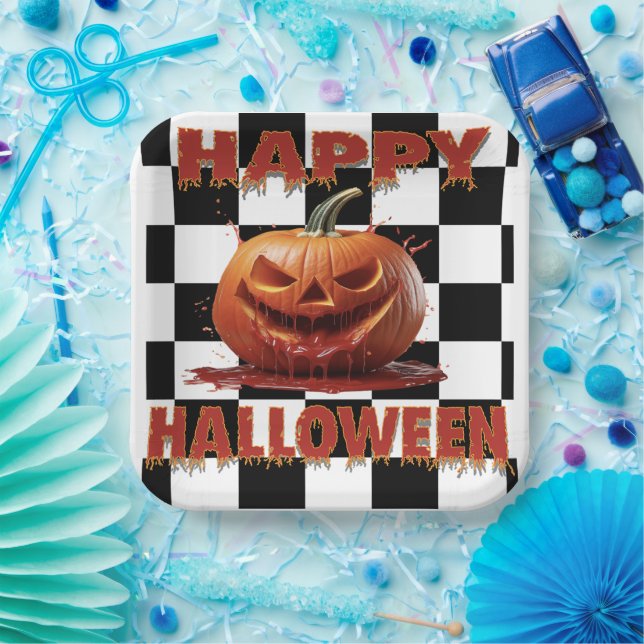 Assiettes En Carton Éffrayant Citrouille sanglant Halloween (Fête)