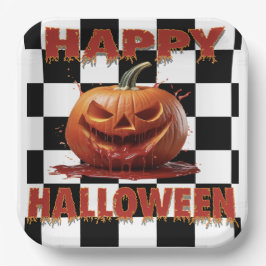 Assiettes En Carton Éffrayant Citrouille sanglant Halloween