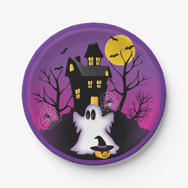 Assiettes En Carton Éffrayant fantôme d'Halloween (Devant)