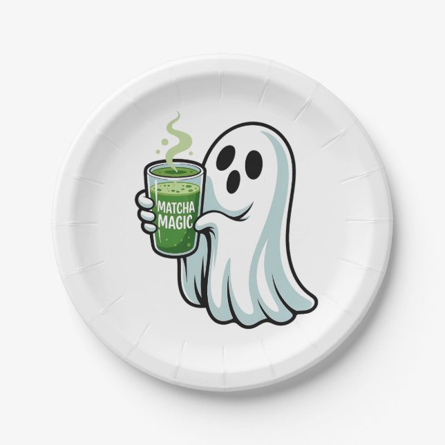 Assiettes En Carton Éffrayant Halloween Fantôme Boire Matcha Boire (Devant)