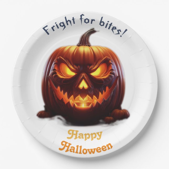 Assiettes En Carton Éffrayant Halloween Jack-O-Lantern (Devant)