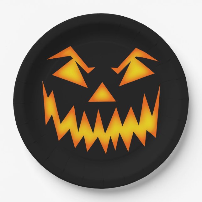 Assiettes En Carton Éffrayant Jack'o'Lantern Face Halloween noir (Devant)