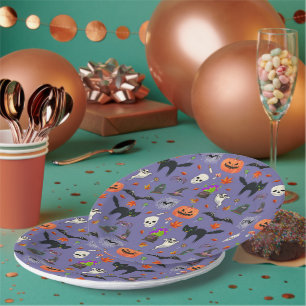 Assiettes En Carton Éffrayant Motif d'Halloween - Citrouilles, chauves