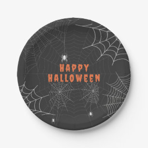 Assiettes En Carton Éffrayant Spider Web Happy Halloween Party