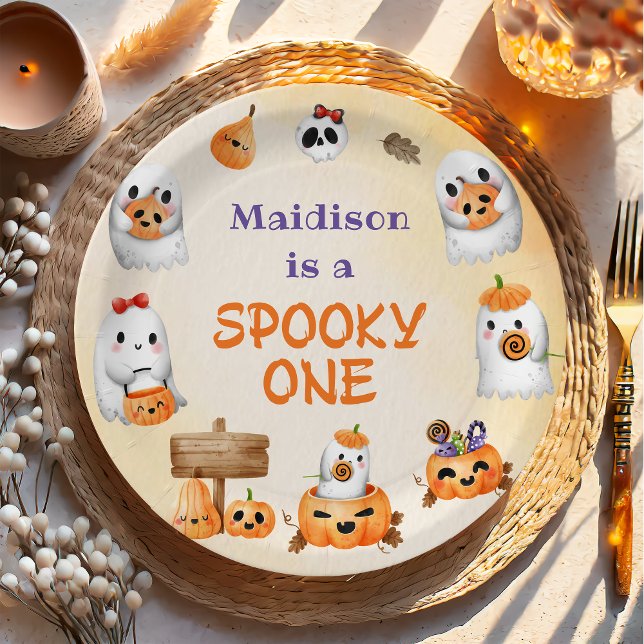 Assiettes En Carton Éffrayant un mignon Halloween Fantôme 1er annivers (Créateur téléchargé)