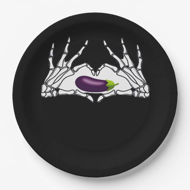 Assiettes En Carton Eggplant Classic - Squelette Mains Coeur (Devant)