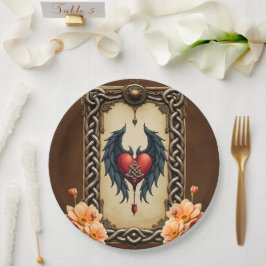 Assiettes En Carton Elégance celtique avec coeur et ailes.