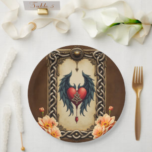 Assiettes En Carton Elégance celtique avec coeur et ailes.