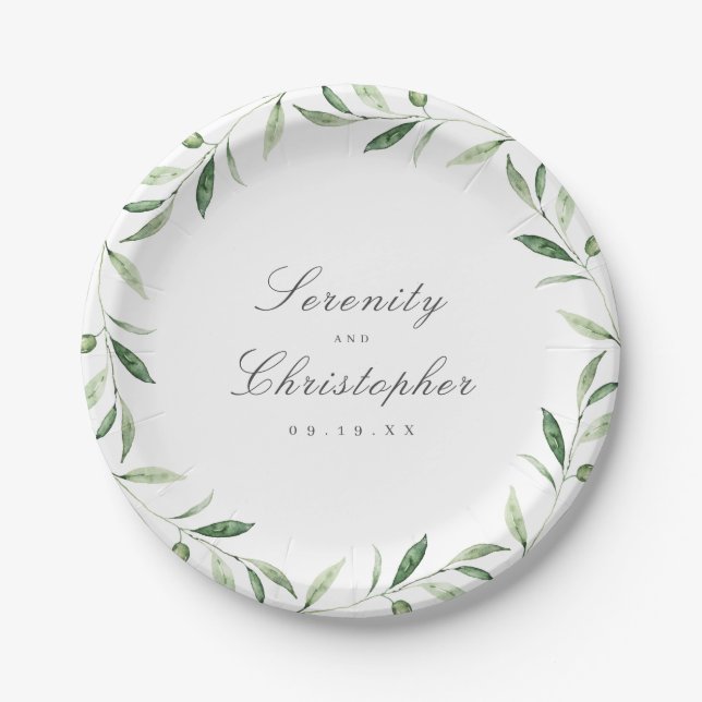 Assiettes En Carton Élégance classique Script mariage de verdure (Devant)
