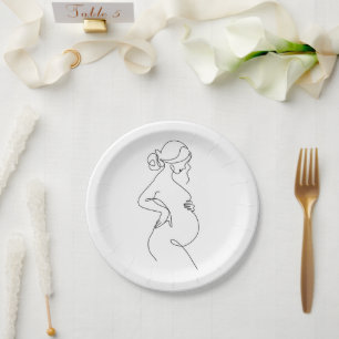 Assiettes En Carton Élégance maternelle : Femmes enceintes Line Art