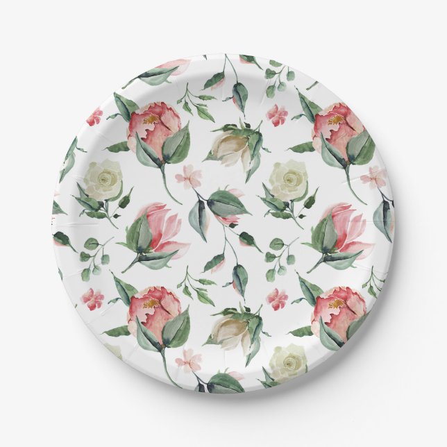 Assiettes En Carton Élégance Rustique Fête de Mariage Rose Pâle (Devant)