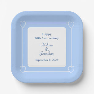 Assiettes En Carton Élégant 10e anniversaire Coeurs romantiques Bleu