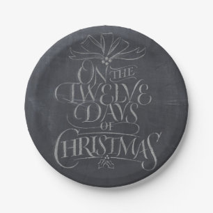 Assiettes En Carton Élégant 12 jours de calligraphie de Noël