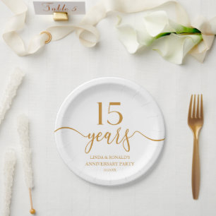 Assiettes En Carton Élégant 15e anniversaire de Mariage Champagne