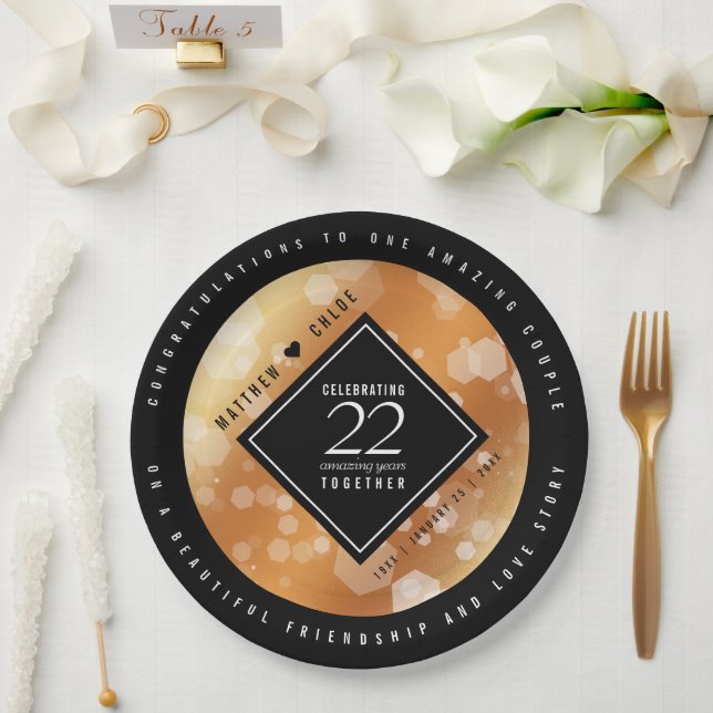 Assiettes En Carton Élégant 22e anniversaire de Mariage de cuivre (Mariage)