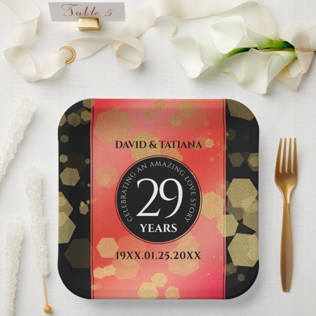 Assiettes En Carton Élégant 29e anniversaire du Mariage Garnet (Mariage)